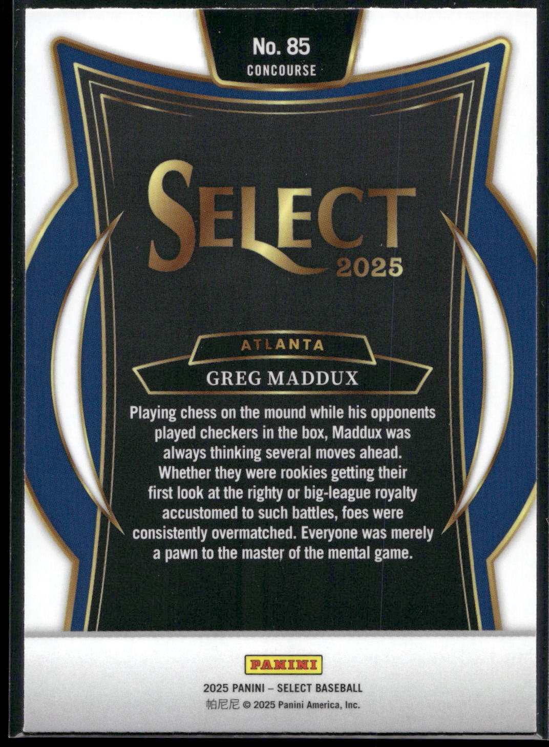 2025 Panini Select #85 Greg Maddux
