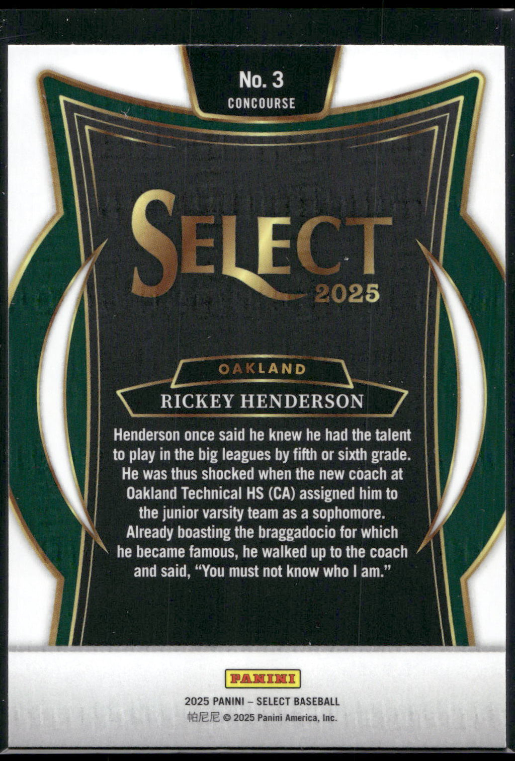 2025 Panini Select #3 Rickey Henderson