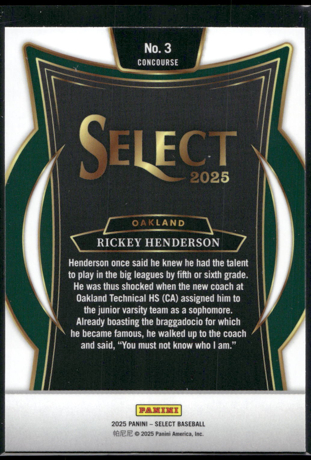2025 Panini Select #3 Rickey Henderson