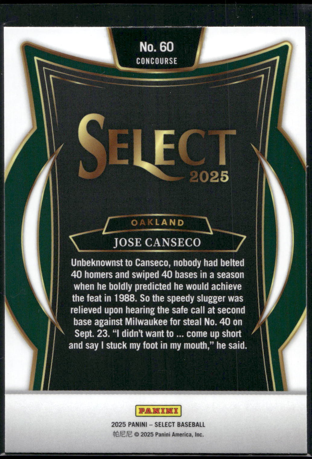 2025 Panini Select #60 Jose Canseco