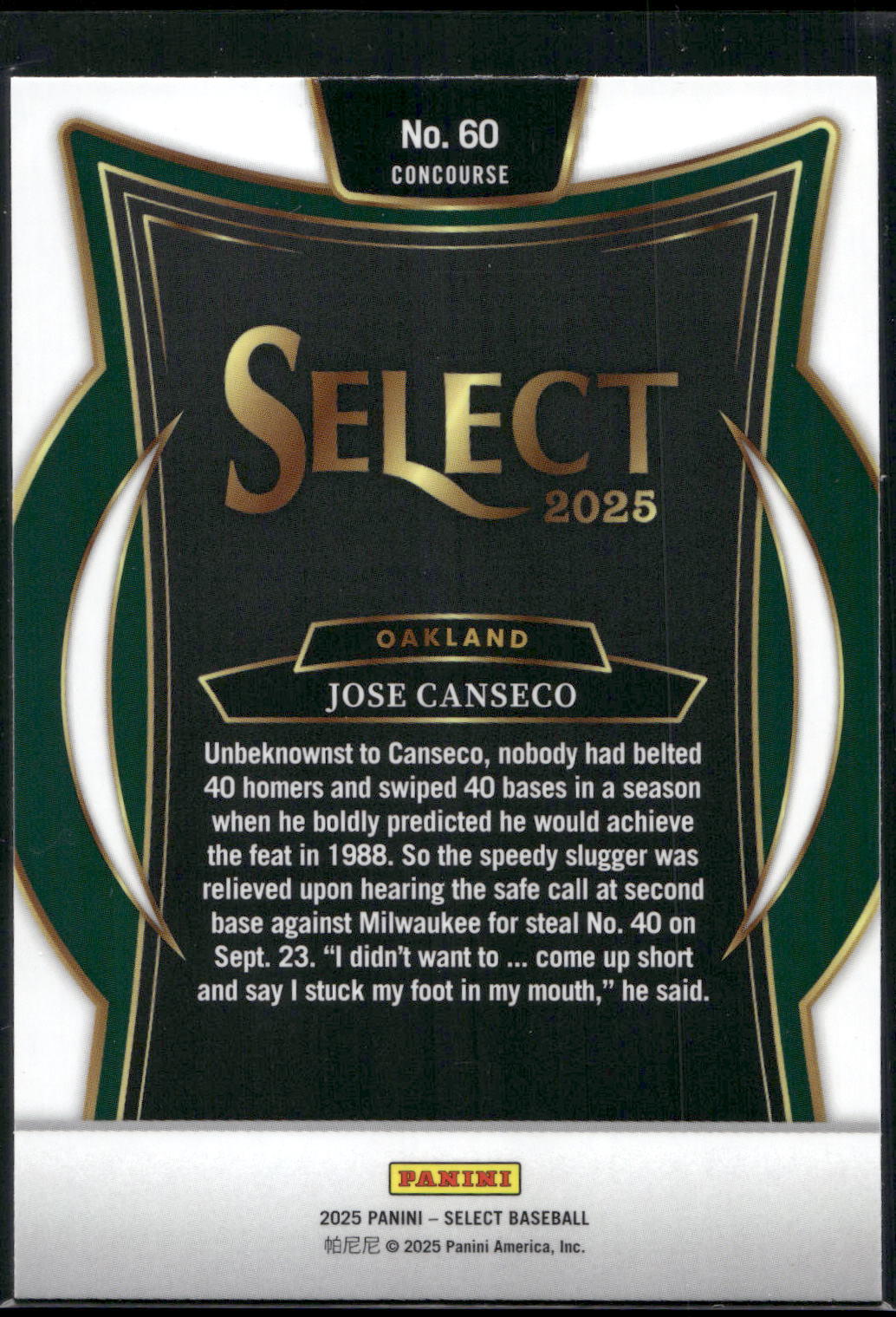 2025 Panini Select #60 Jose Canseco
