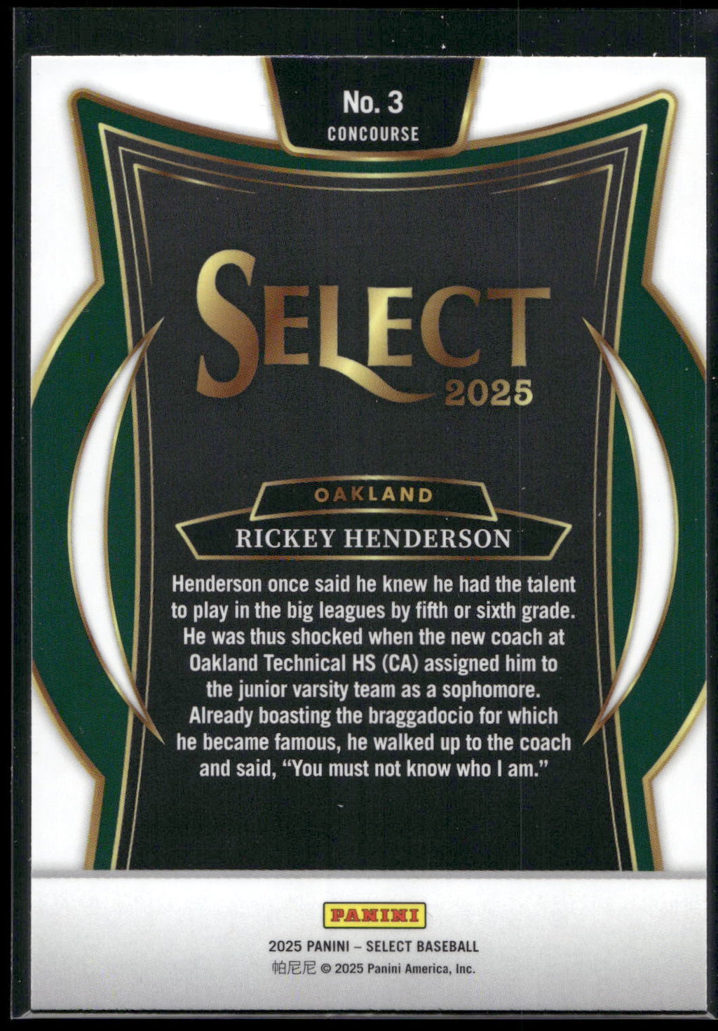 2025 Panini Select #3 Rickey Henderson