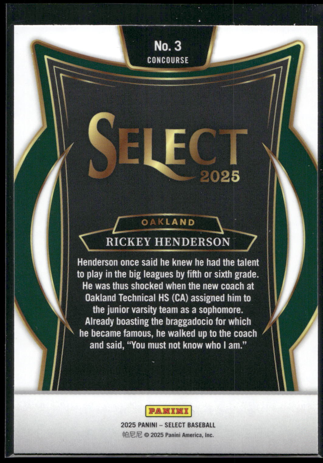 2025 Panini Select #3 Rickey Henderson