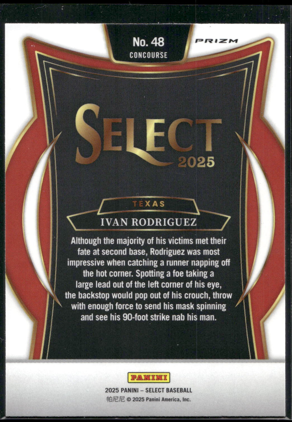 2025 Panini Select #48 Ivan Rodriguez Orange Flash Prizms