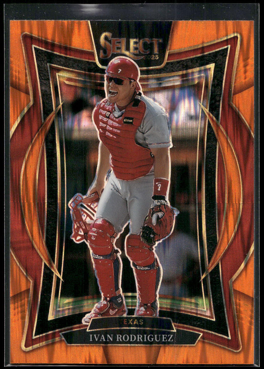 2025 Panini Select #48 Ivan Rodriguez Orange Flash Prizms