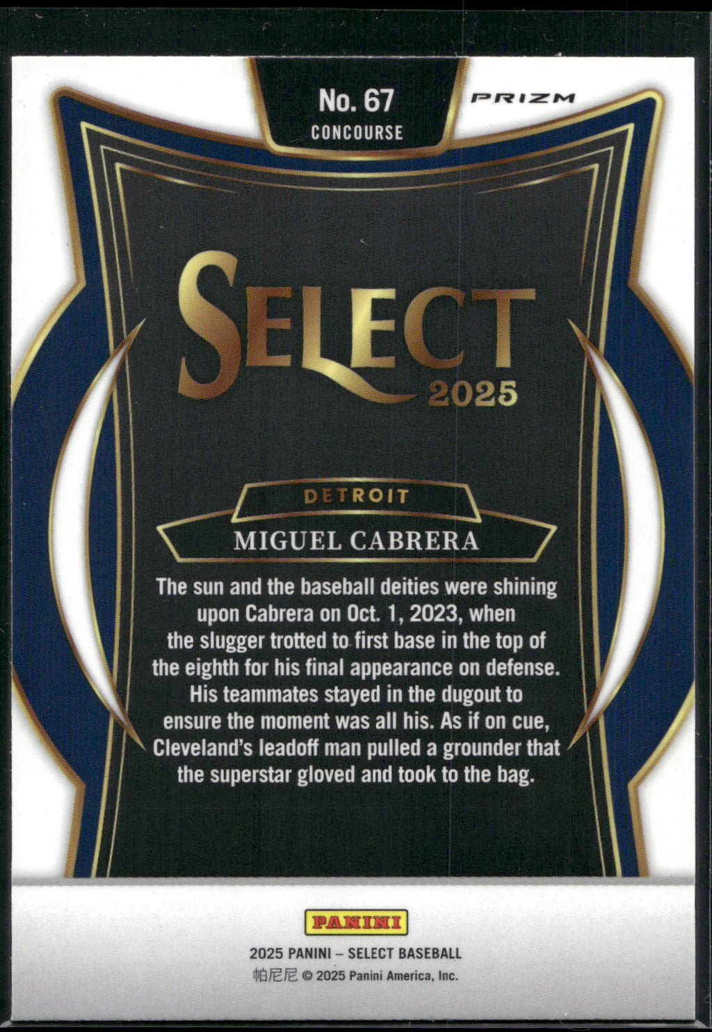 2025 Panini Select #67 Miguel Cabrera Orange Flash Prizms