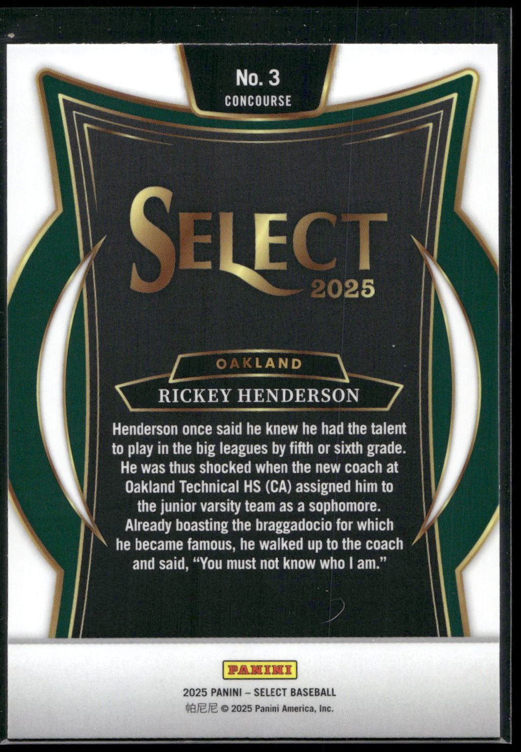 2025 Panini Select #3 Rickey Henderson