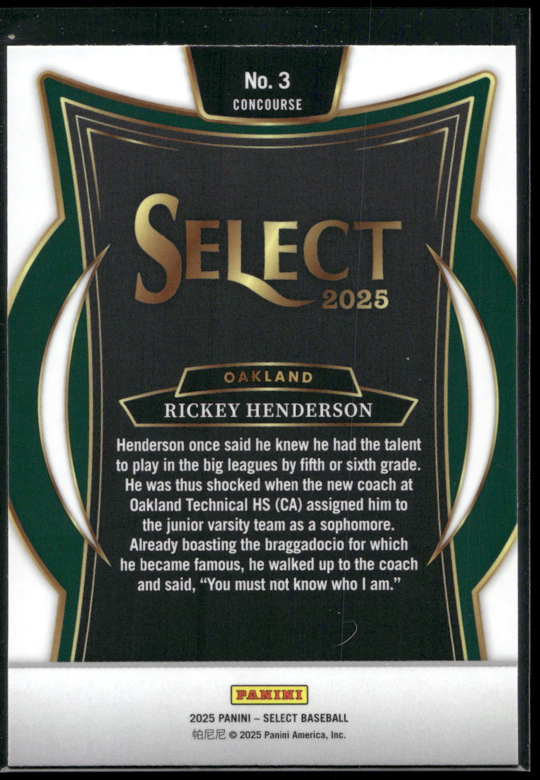 2025 Panini Select #3 Rickey Henderson