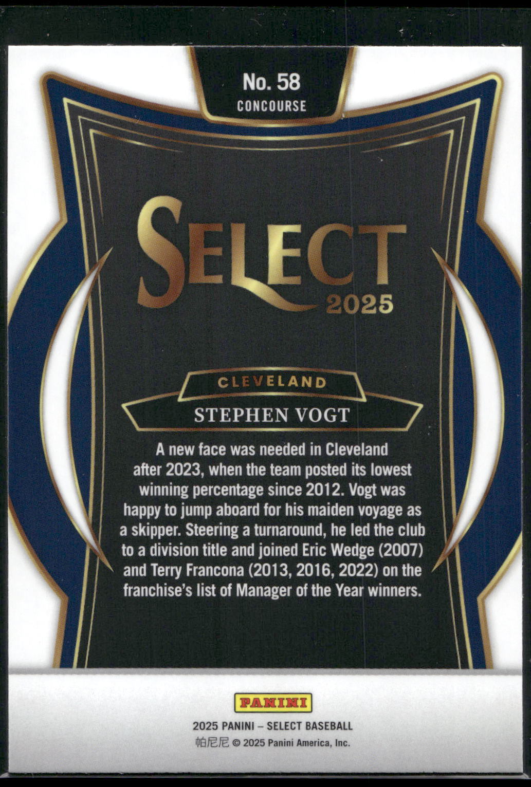 2025 Panini Select #58 Stephen Vogt