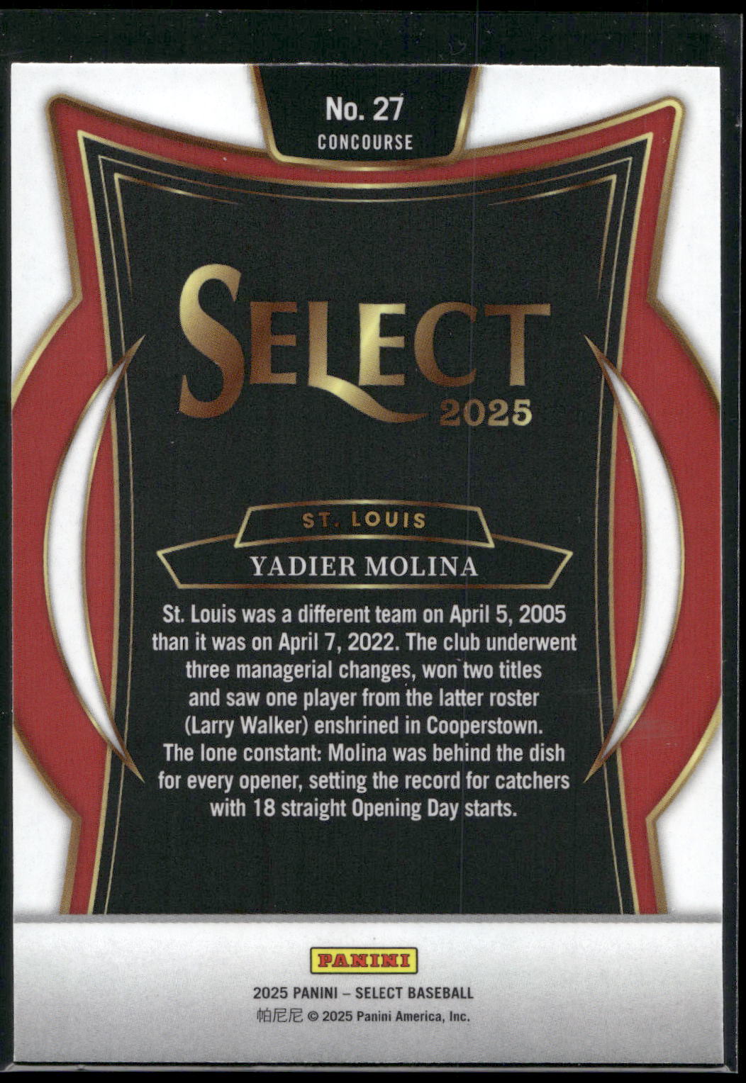 2025 Panini Select #27 Yadier Molina