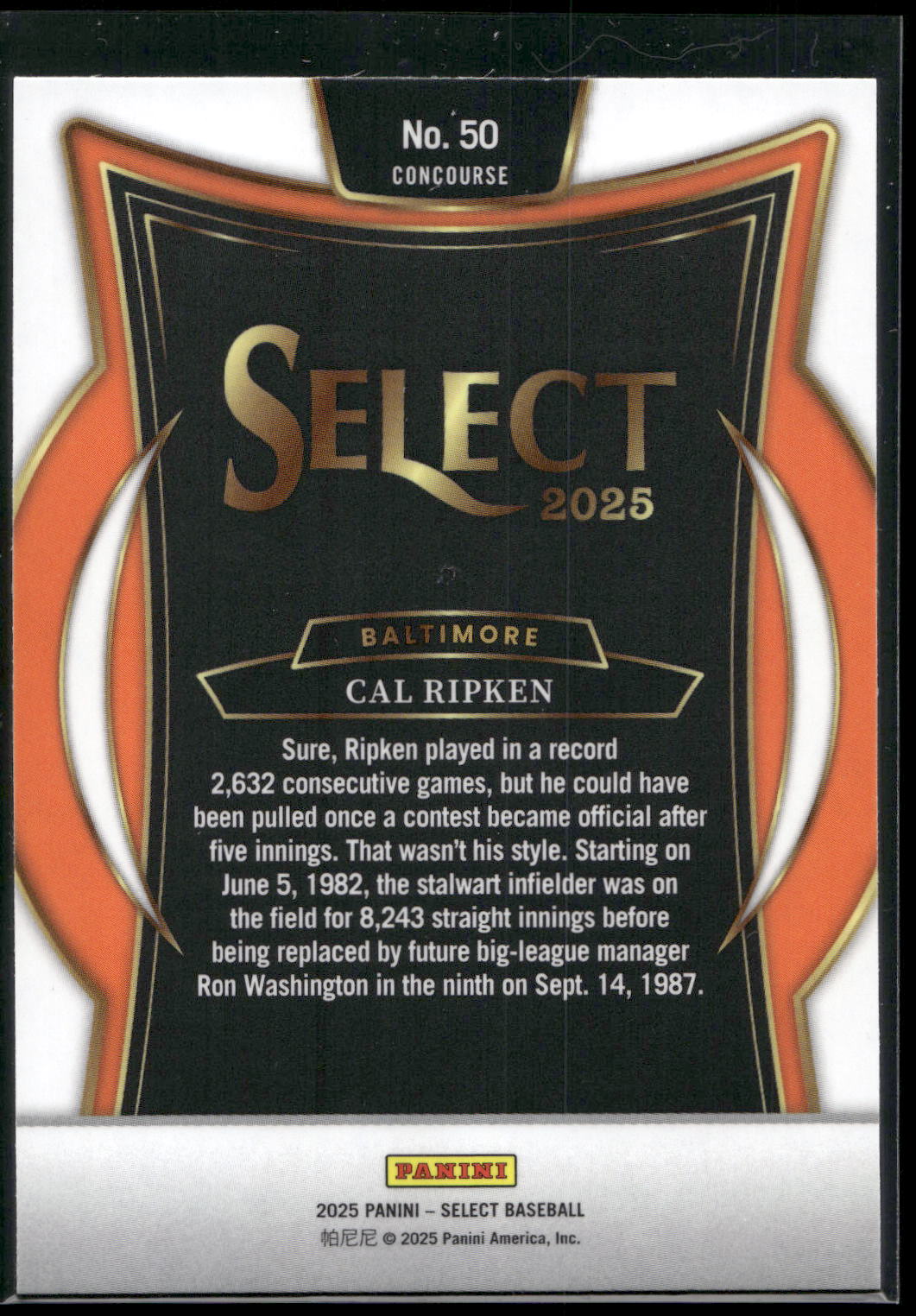 2025 Panini Select #50 Cal Ripken