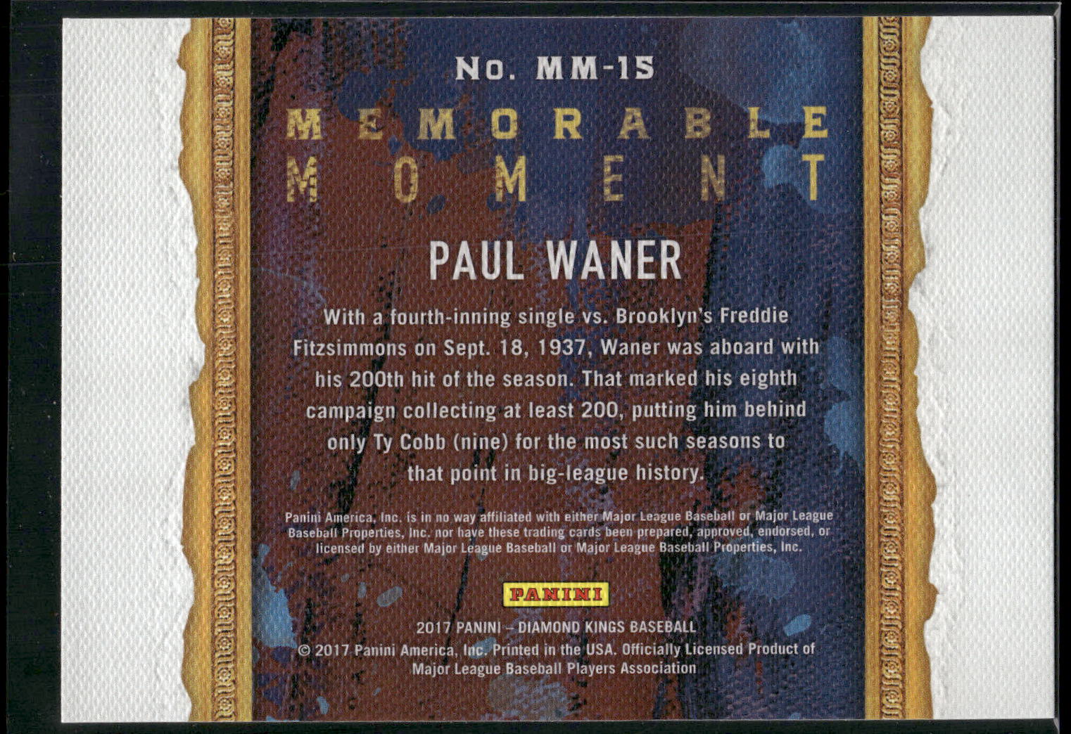 2017 Panini Diamond Kings #MM-15 Paul Waner Memorable Moment
