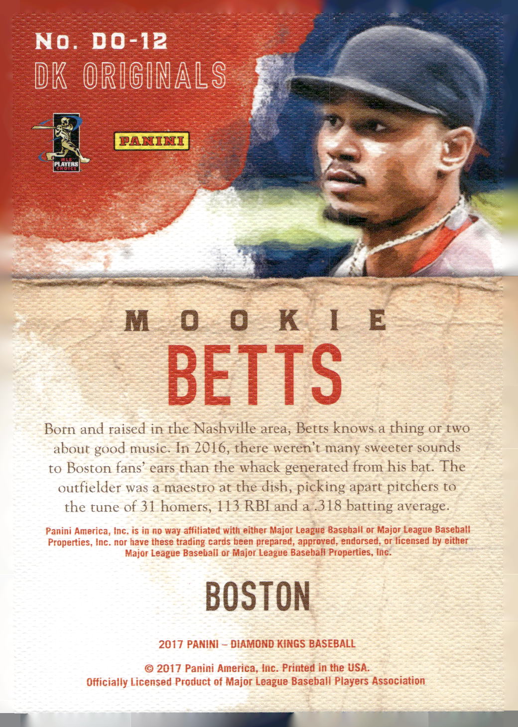 2017 Panini Diamond Kings #DO-12 Mookie Betts DK Originals