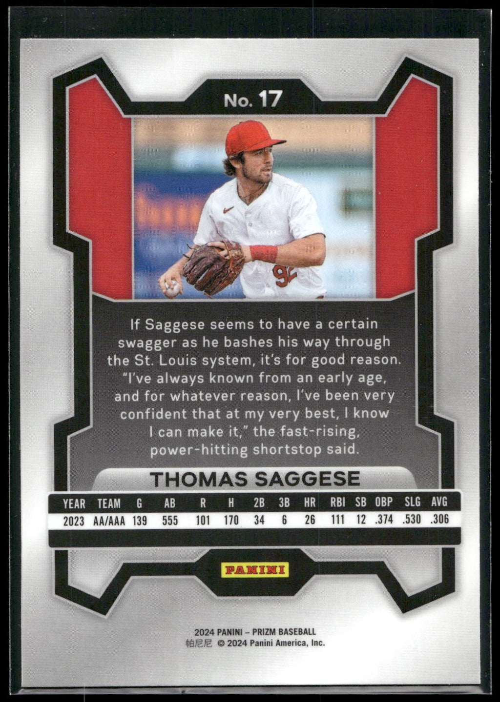 2024 Panini Prizm #17 Thomas Saggese