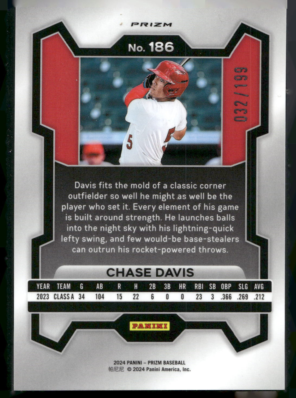 2024 Panini Prizm #186 Chase Davis Blue Prizms #/199
