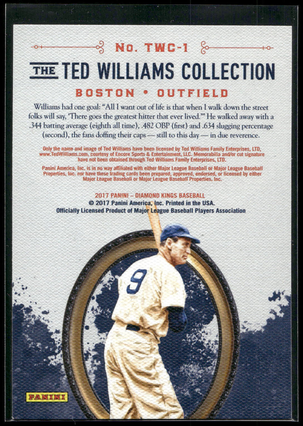 2017 Panini Diamond Kings #TWC-1 Ted Williams Ted Williams Collection