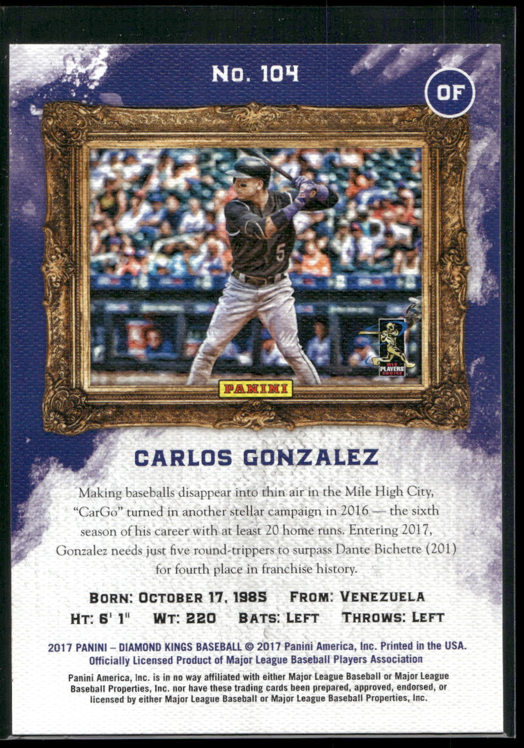 2017 Panini Diamond Kings #104 Carlos Gonzalez
