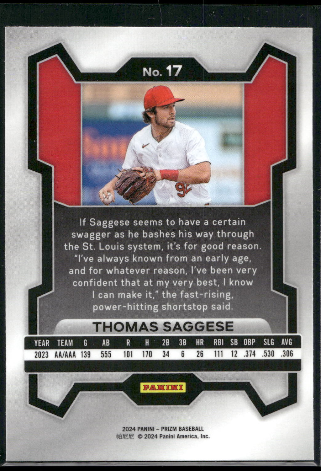 2024 Panini Prizm #17 Thomas Saggese