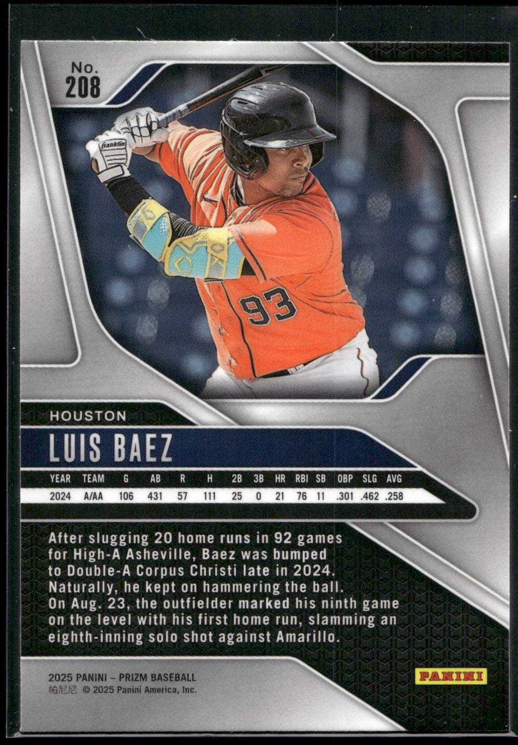 2025 Panini Prizm #208 Luis Baez