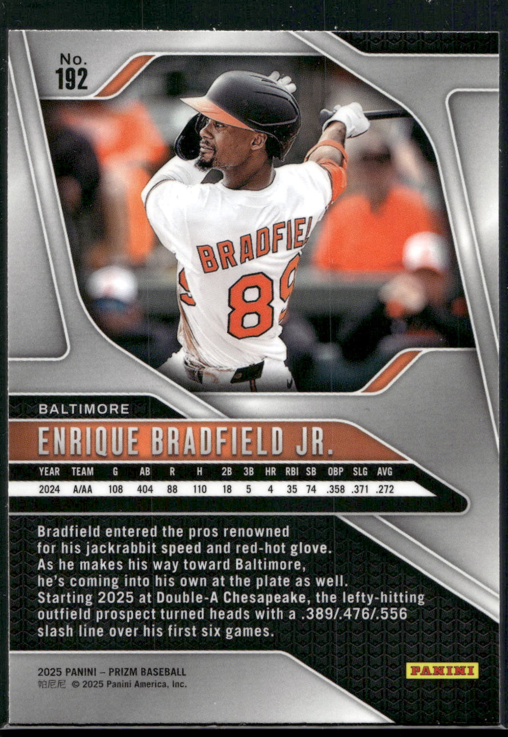 2025 Panini Prizm #192 Enrique Bradfield Jr.