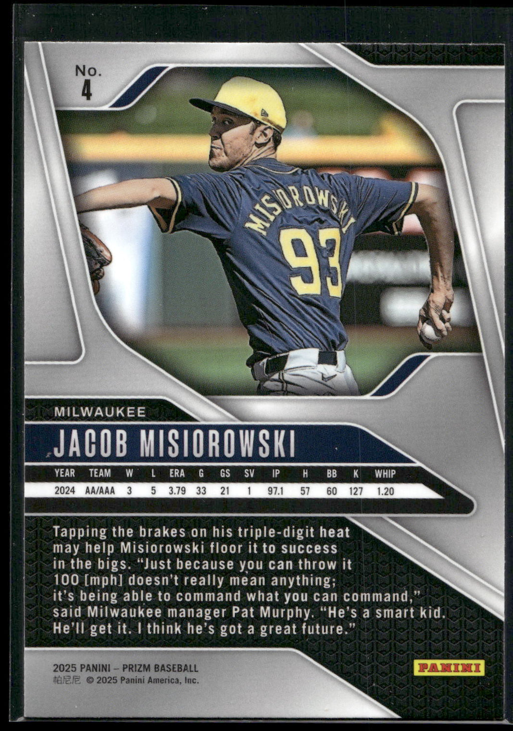 2025 Panini Prizm #4 Jacob Misiorowski