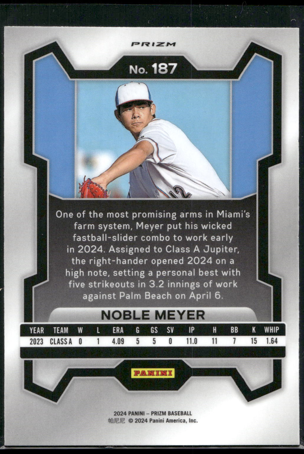 2024 Panini Prizm #187 Noble Meyer Blue Ice Prizms