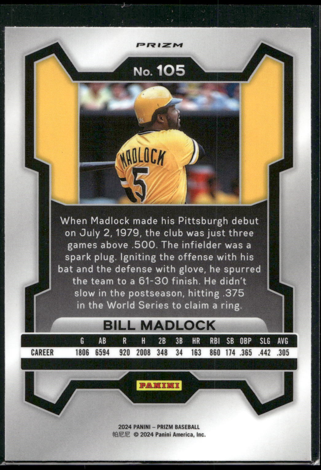 2024 Panini Prizm #105 Bill Madlock Blue Ice Prizms