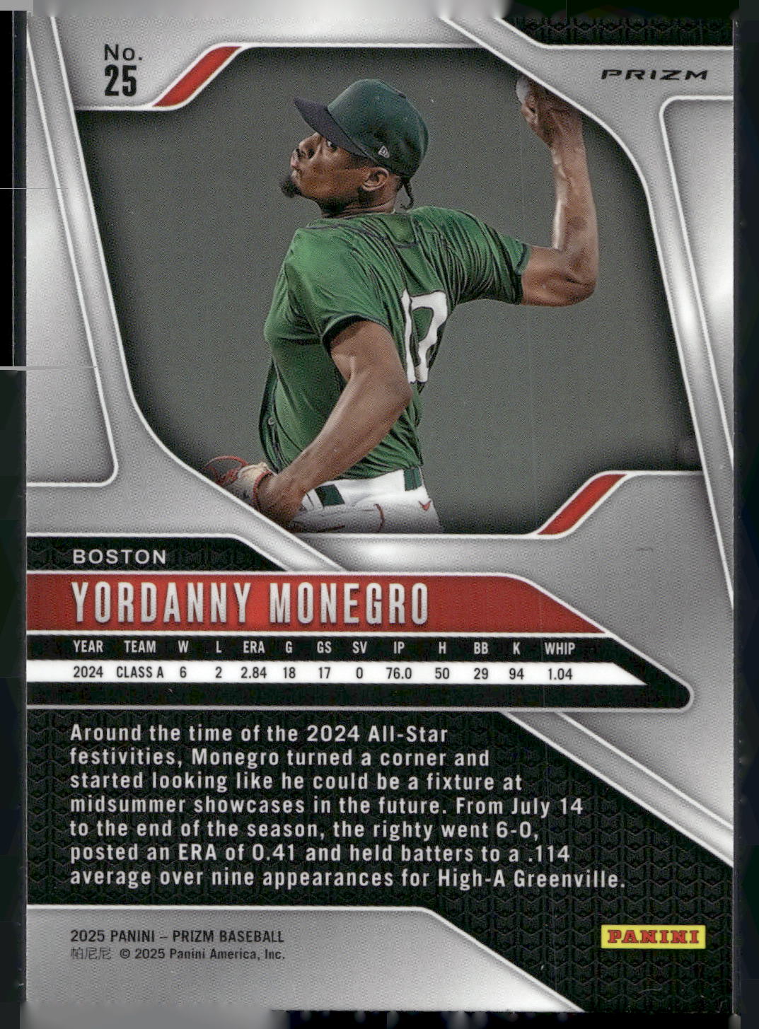 2025 Panini Prizm #25 Yordanny Monegro Pink Ice Prizms