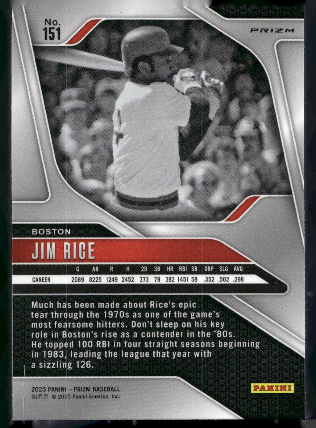 2025 Panini Prizm #151 Jim Rice Pink Ice Prizms