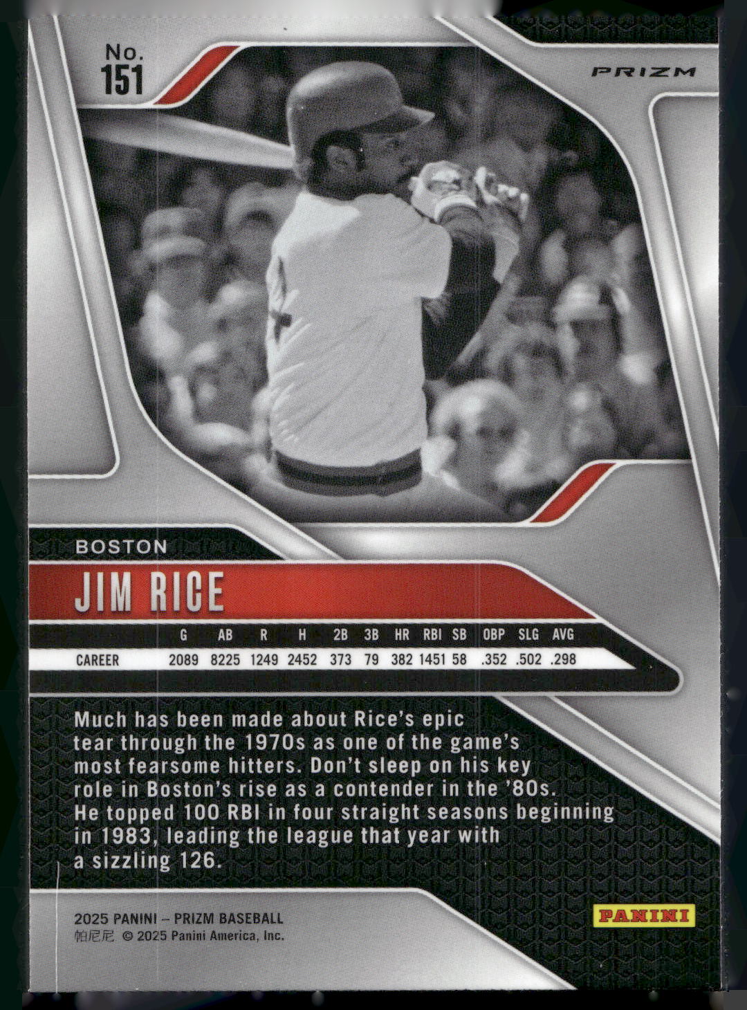2025 Panini Prizm #151 Jim Rice Pink Ice Prizms