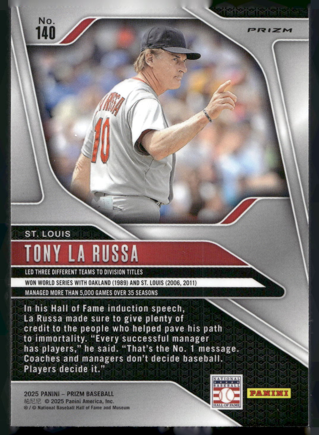 2025 Panini Prizm #140 Tony La Russa Blue Ice Prizms