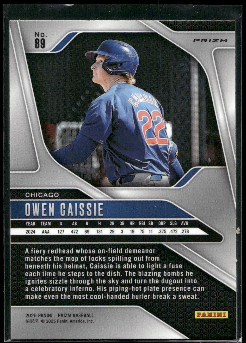 2025 Panini Prizm #89 Owen Caissie Blue Ice Prizms