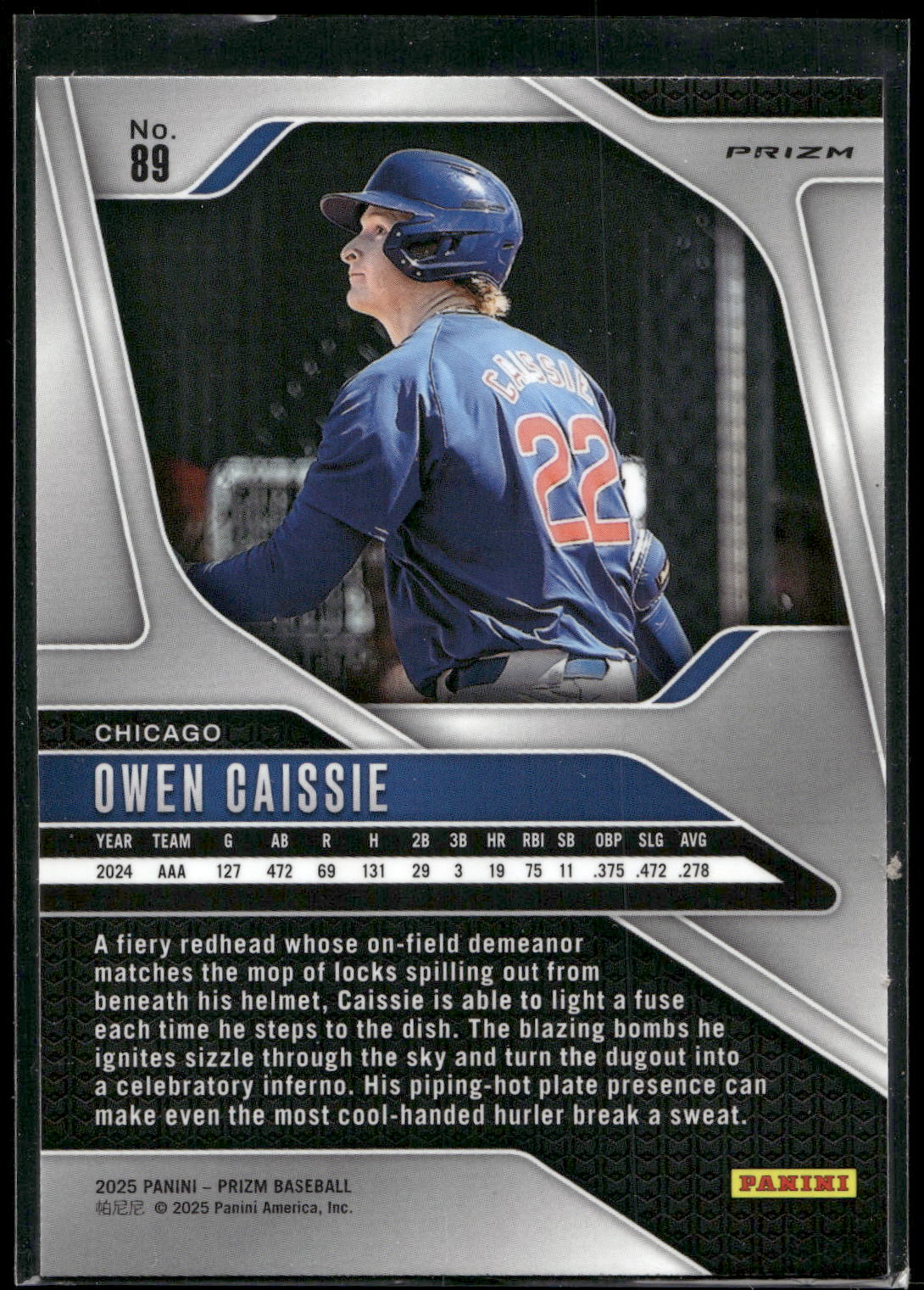 2025 Panini Prizm #89 Owen Caissie Blue Ice Prizms