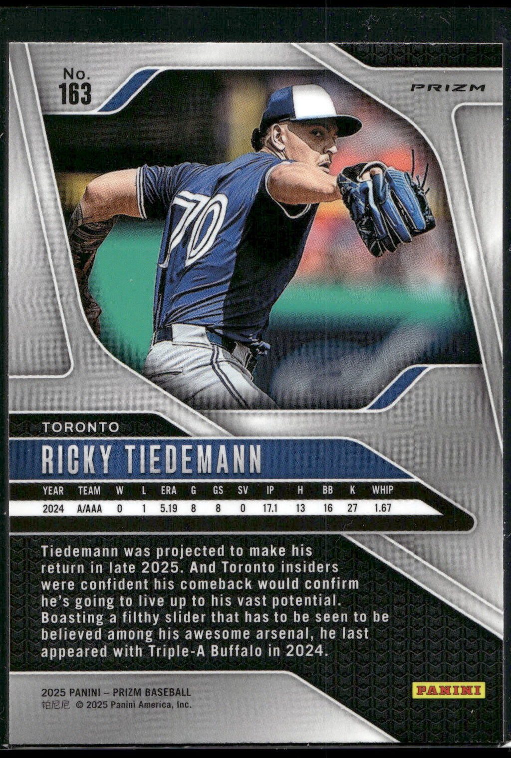 2025 Panini Prizm #163 Ricky Tiedemann Silver Prizms