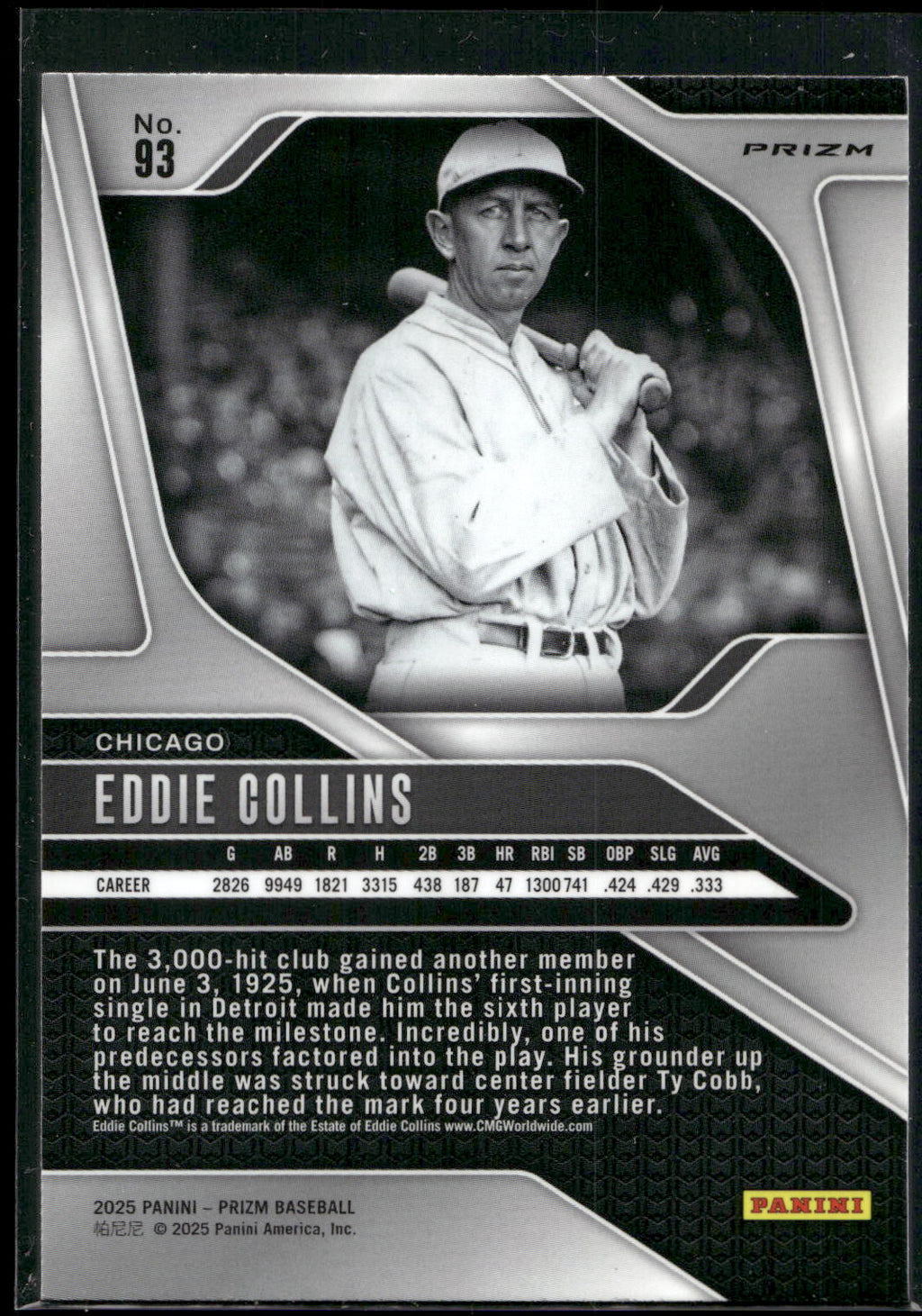 2025 Panini Prizm #93 Eddie Collins Green Prizms