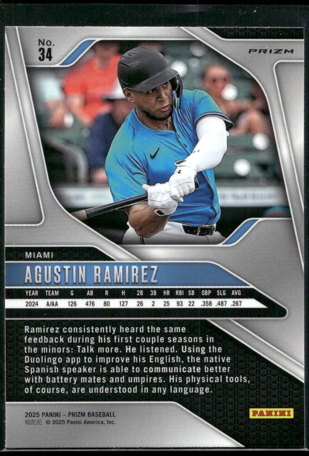 2025 Panini Prizm #34 Agustin Ramirez Silver Prizms