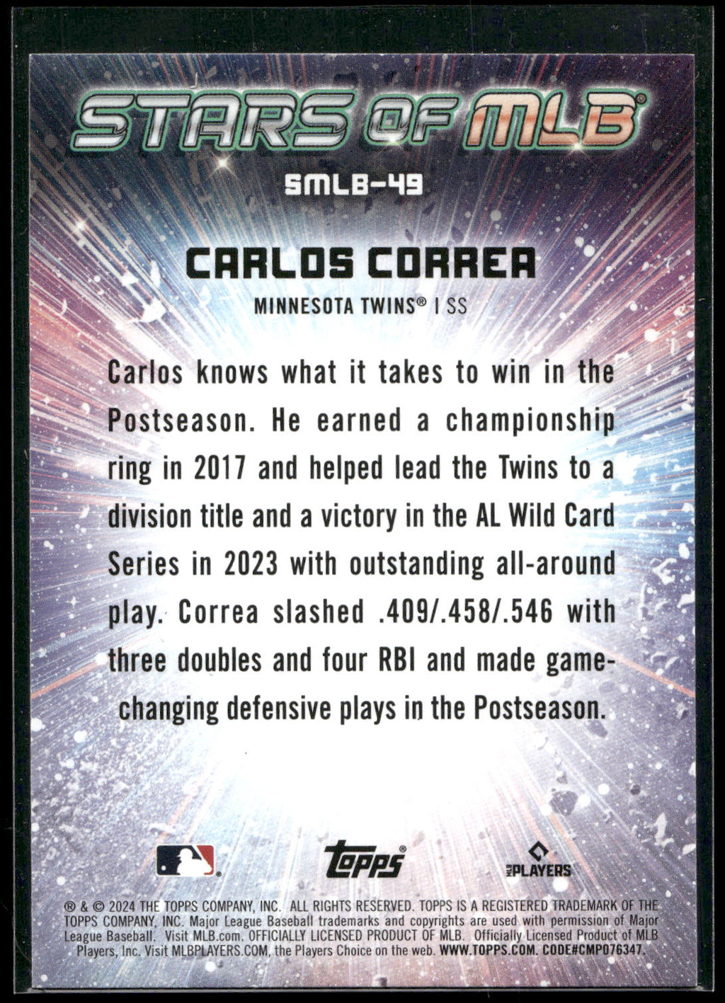2024 Topps #SMLB-49 Carlos Correa Stars of MLB
