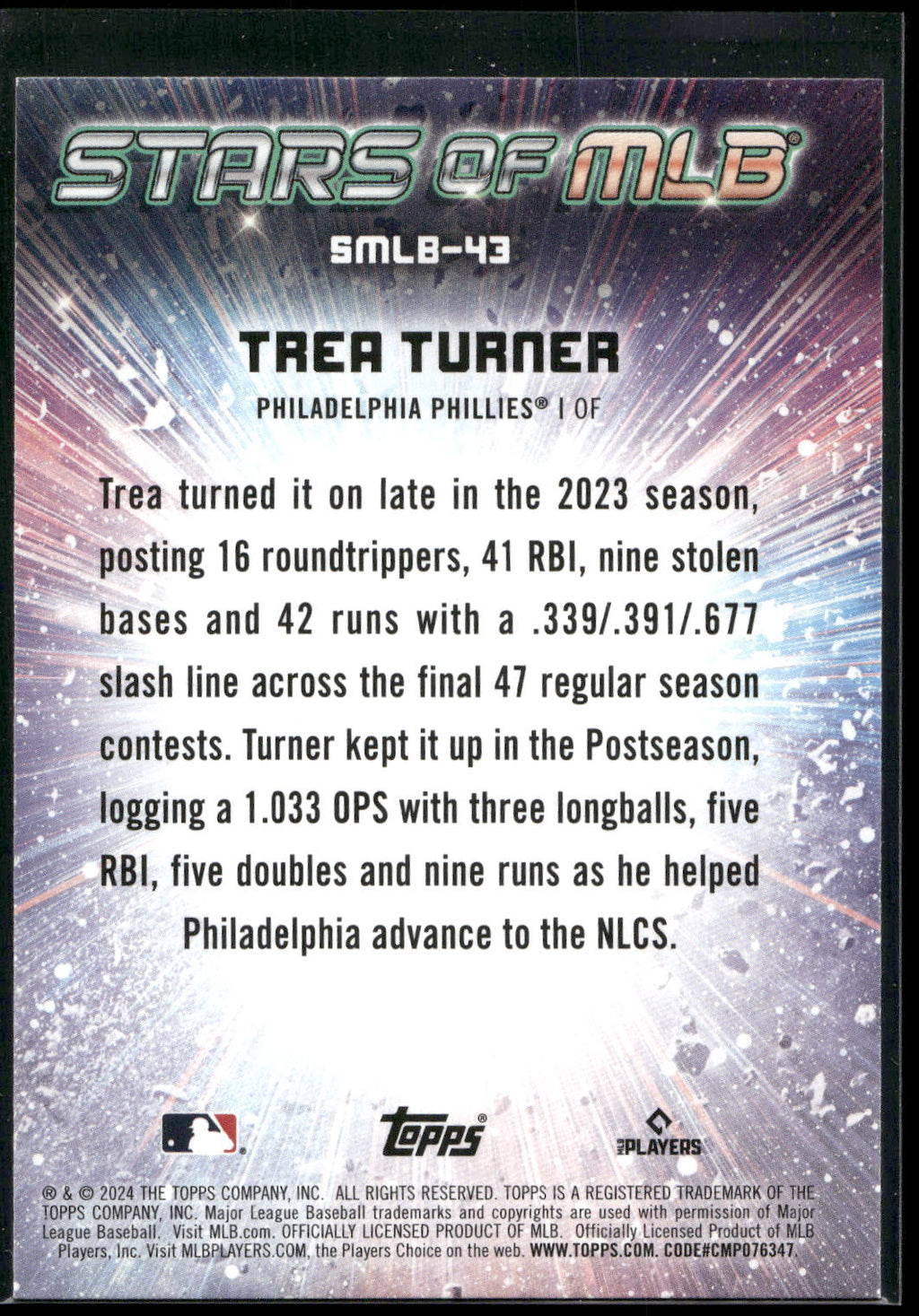 2024 Topps #SMLB-43 Trea Turner Stars of MLB
