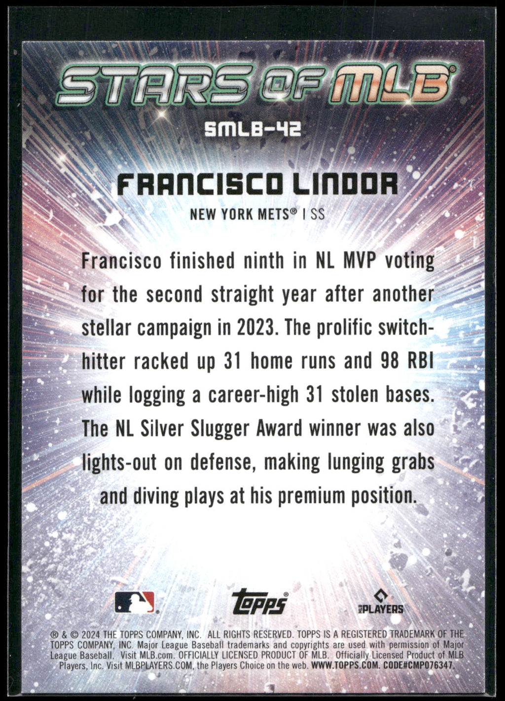 2024 Topps #SMLB-42 Francisco Lindor Stars of MLB