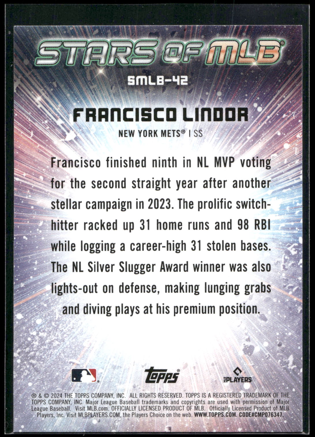 2024 Topps #SMLB-42 Francisco Lindor Stars of MLB