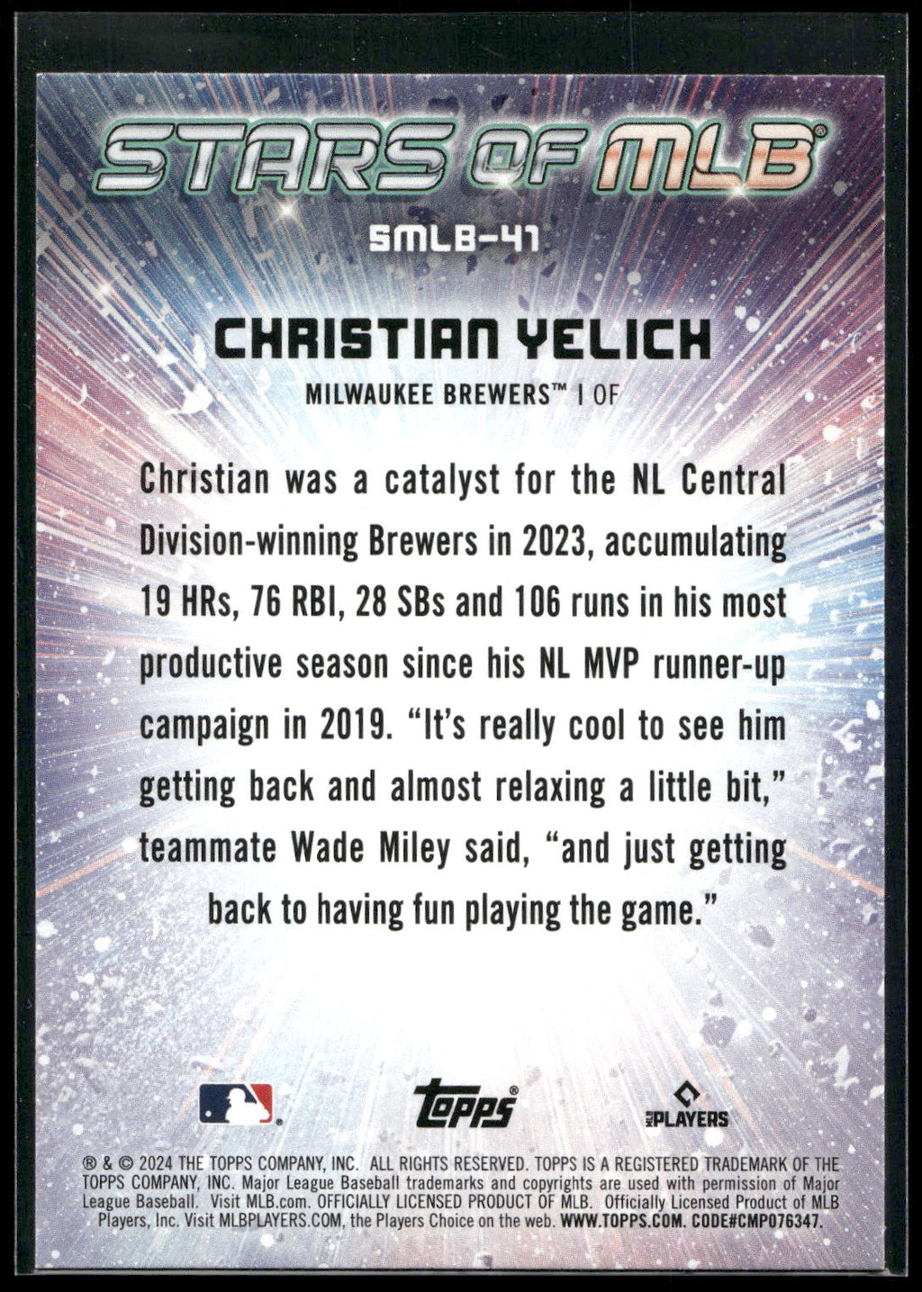 2024 Topps #SMLB-41 Christian Yelich Stars of MLB