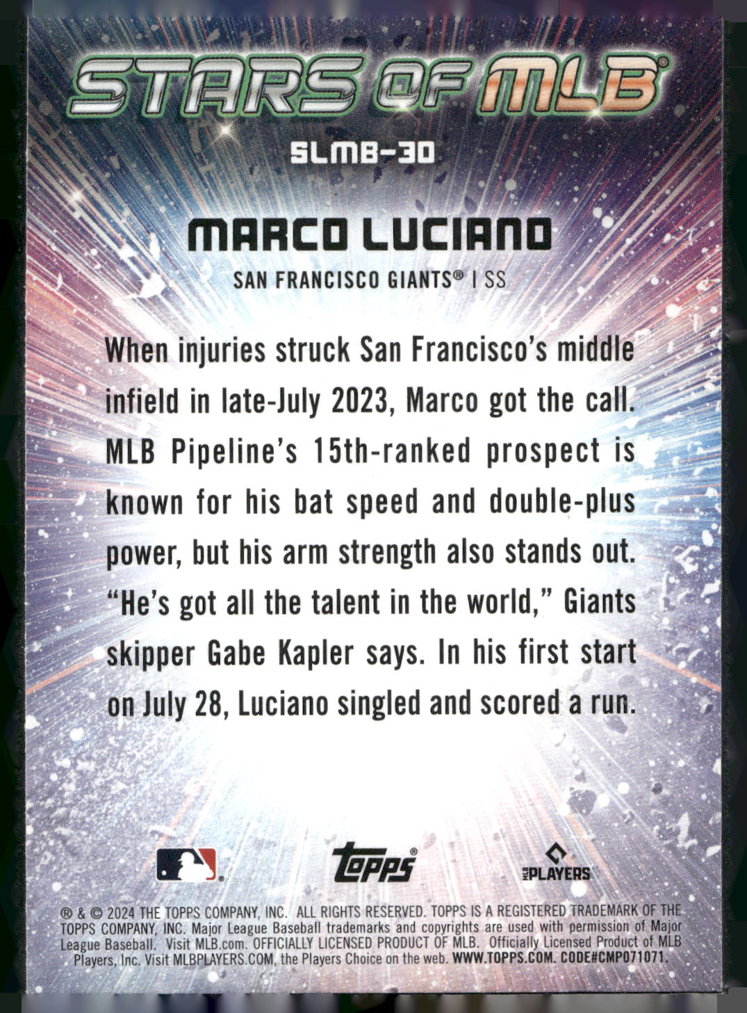 2024 Topps #SLMB-30 Marco Luciano Stars of MLB