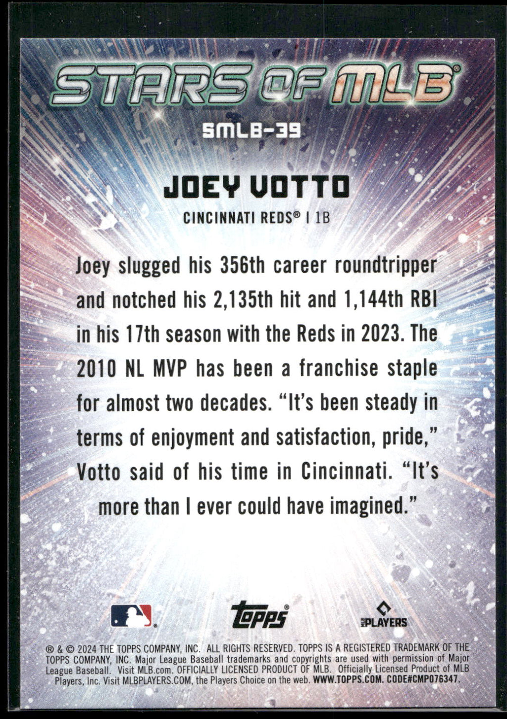 2024 Topps #SMLB-39 Joey Votto Stars of MLB