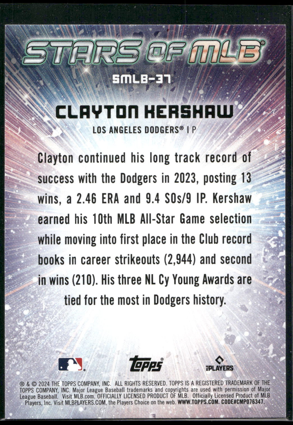 2024 Topps #SMLB-37 Clayton Kershaw Stars of MLB