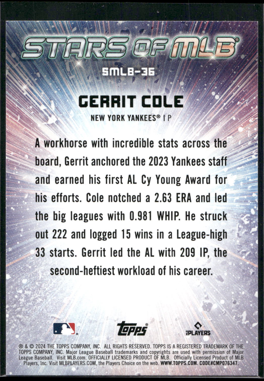 2024 Topps #SMLB-36 Gerrit Cole Stars of MLB