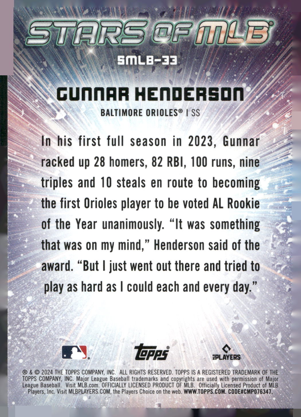 2024 Topps #SMLB-33 Gunnar Henderson Stars of MLB