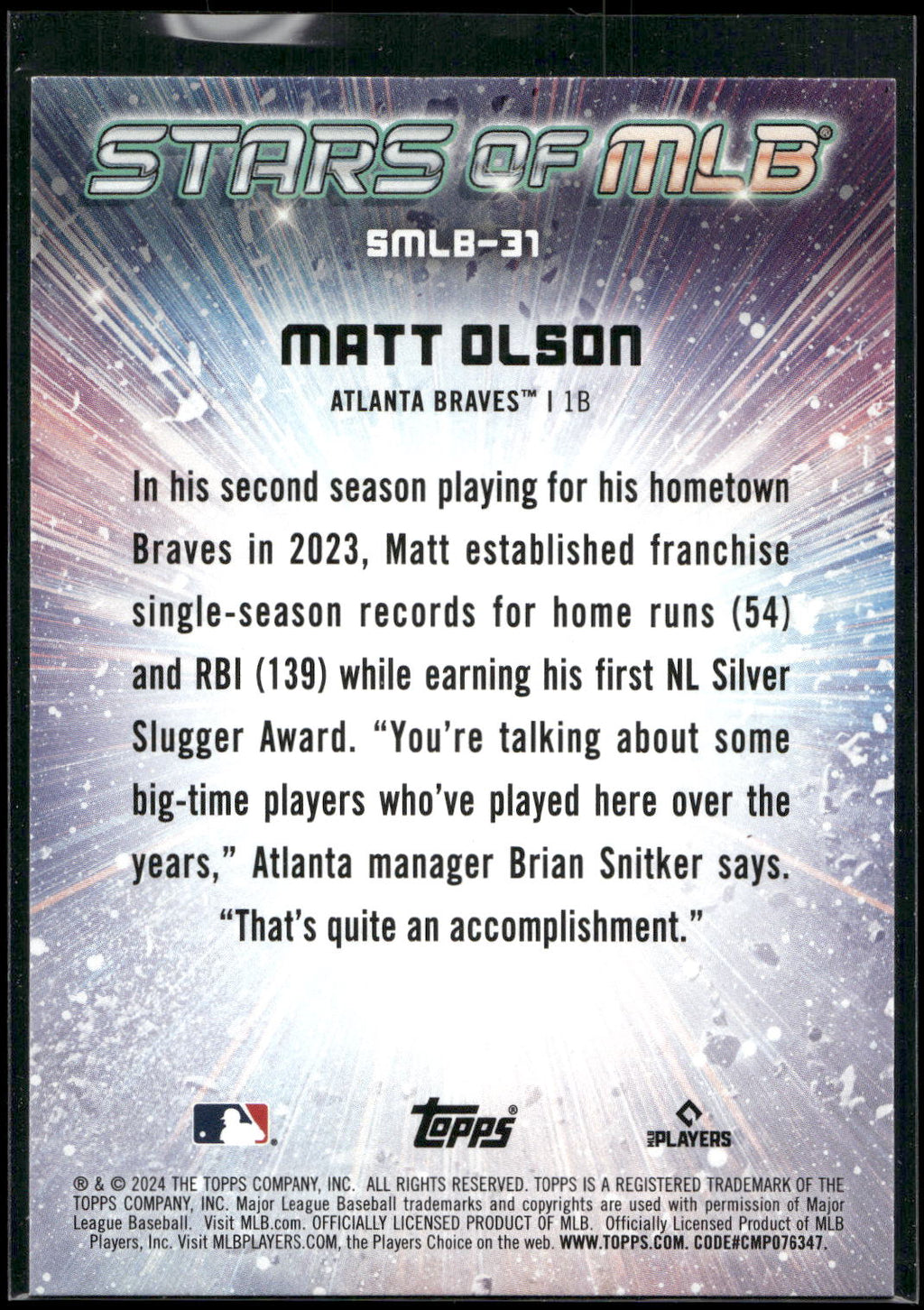 2024 Topps #SMLB-31 Matt Olson Stars of MLB