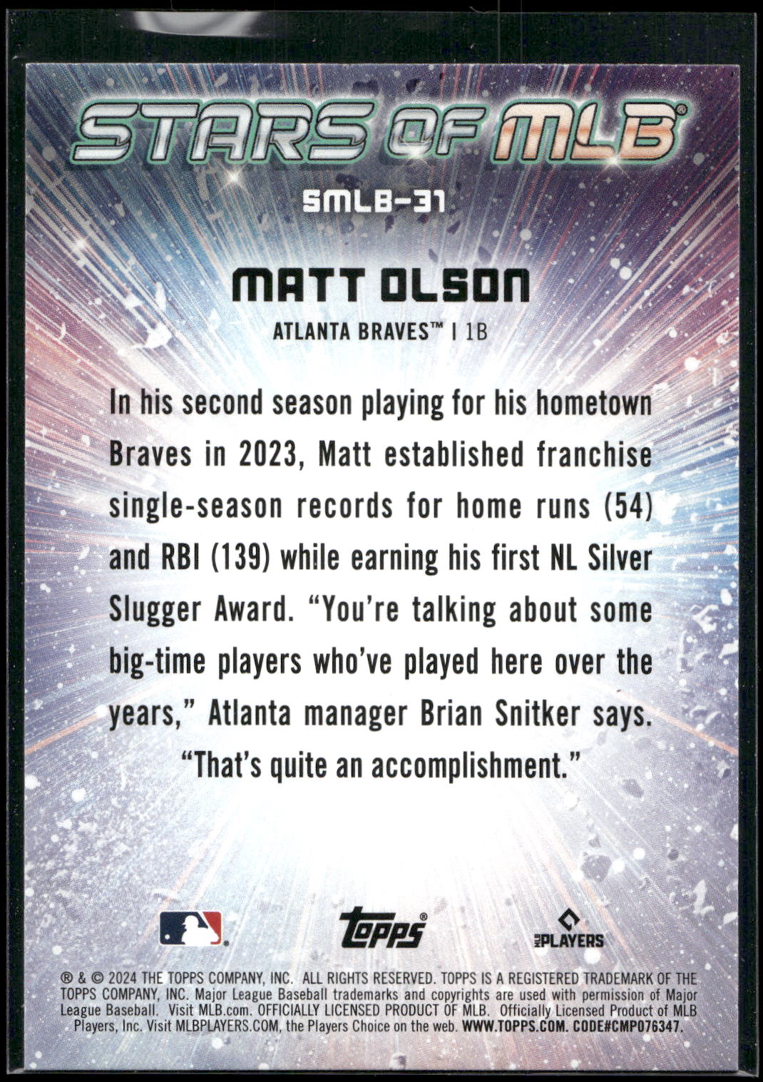 2024 Topps #SMLB-31 Matt Olson Stars of MLB