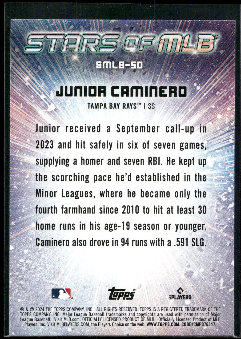 2024 Topps #SMLB-50 Junior Caminero Stars of MLB