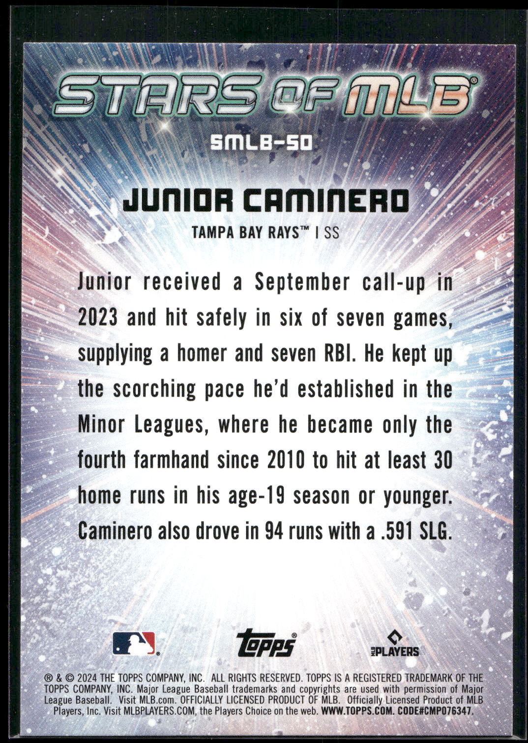 2024 Topps #SMLB-50 Junior Caminero Stars of MLB